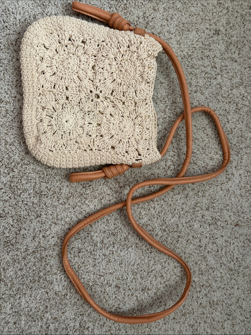 Universal Thread Cream Crochet Crossbody with Tan Strap